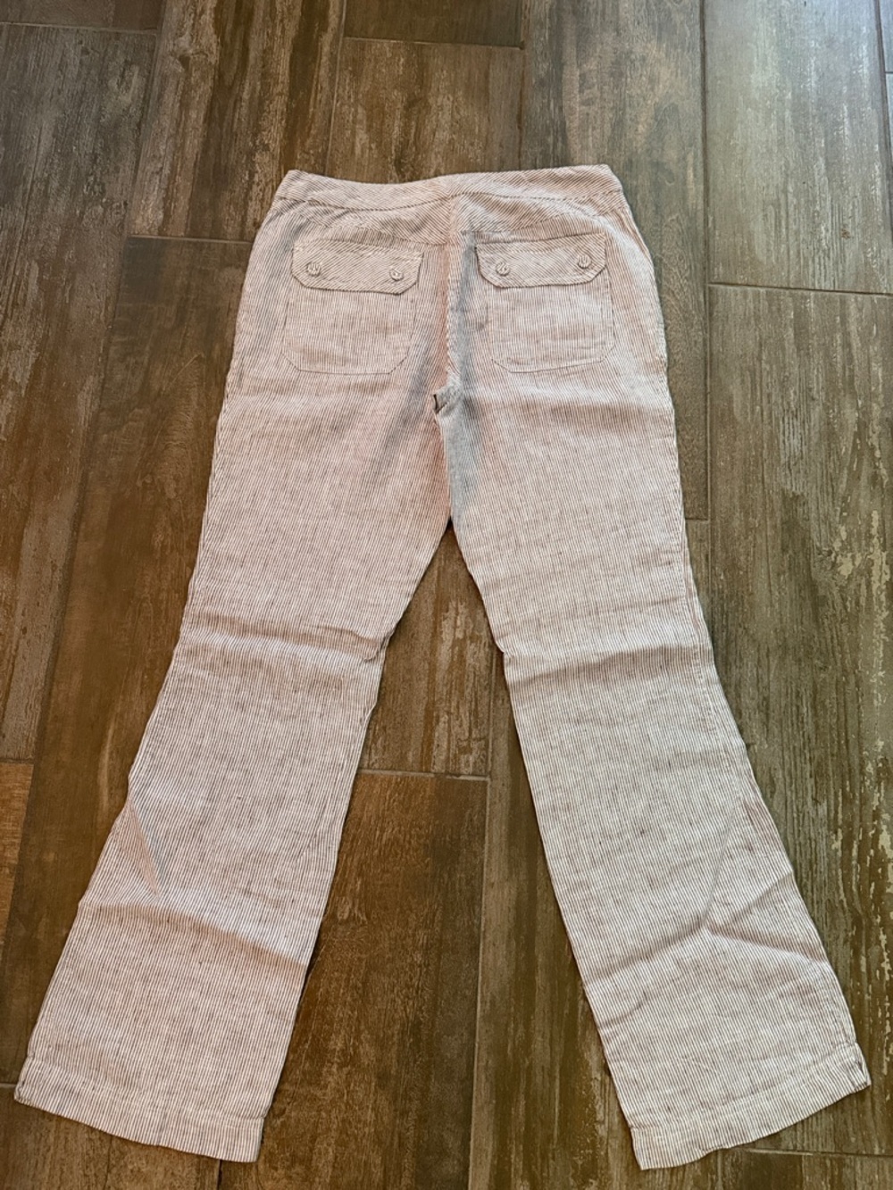 Chico's White and Gray Striped Linen Pants